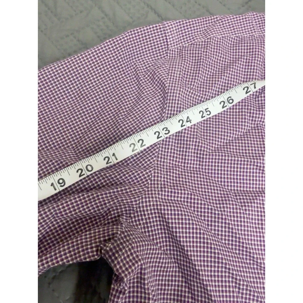 Banana Republic Camden Fit Shirt Mens L Purple Gingham 100% Cotton Stretch